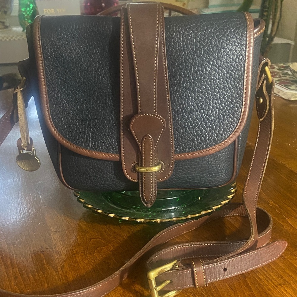 Dooney & Bourke Traditional  Deep Blue/Brown Trim Leather Crossbody Bag